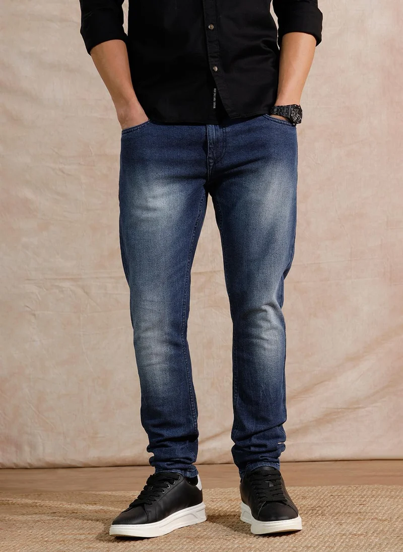 Solid Heavy Fade Slim Fit Jeans | Blue